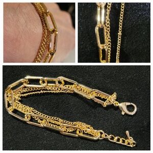 Trendy Gold Chain Bracelet set 14k gold-plated adjustable NWT